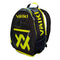 Discover the Volkl Tour Tennis Backpack in Black and Neon Yellow, showcasing striking "Völkl" branding. This stylish accessory is equipped with a front zippered pocket featuring a mesh panel, a prominent yellow logo, and a handy side accessory pocket for additional storage. Perfect for organizing essentials while on the move.