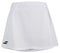 The Babolat Play Women's Tennis Skirt in white, designed by Babolat and featuring Fiber Dry technology, includes a subtle logo near the bottom hem on the left side. This sporty skirt is made of lightweight fabric for optimal comfort and 360 Motion on the court.