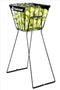 The Babolat Tennis Ball Cart by Babolat is a sturdy black wire cart on metal legs, filled with yellow balls bearing the Babolat logo. It's ideal for training sessions, offering easy storage and dispensing of tennis balls.