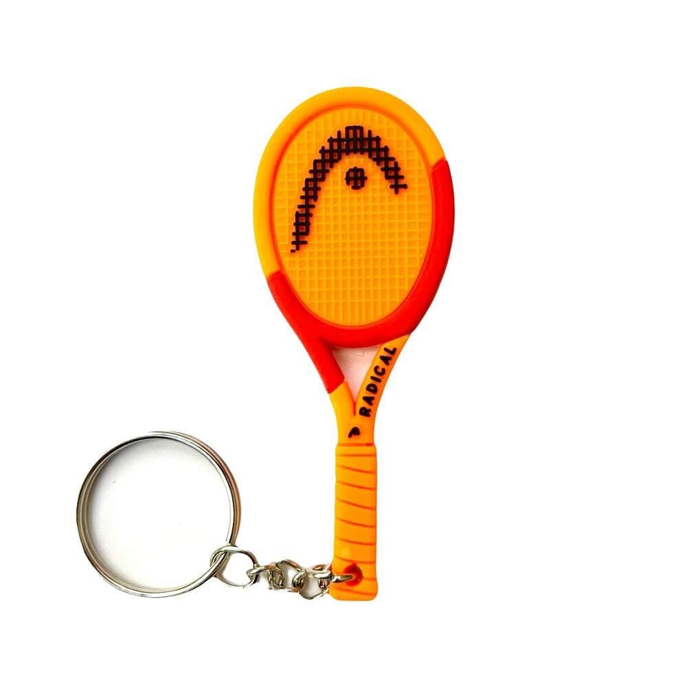 Show off your love for HEAD with the HEAD Radical 2026 Tennis Racket Keyring—an orange and yellow mini racket keychain featuring black string details and a silver key ring, perfect for any tennis fan.