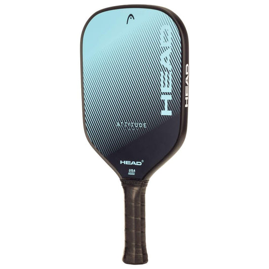 The HEAD Attitude Core Pickleball Paddle features a blue and black gradient design with bold white "HEAD" branding, lightweight construction, and a comfortable black grip handle—perfect for entry-level players.