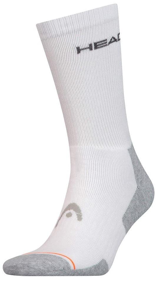 The HEAD Crew Athletes Tennis Sock (1 Pack) in white is a single athletic sock with gray accents on the heel and toe, shock absorption, ribbed detailing, and brand logos at the top cuff and near the arch for added support.