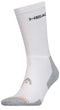 The HEAD Crew Athletes Tennis Sock (1 Pack) in white is a single athletic sock with gray accents on the heel and toe, shock absorption, ribbed detailing, and brand logos at the top cuff and near the arch for added support.