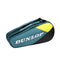 Introducing the Dunlop SX Club 6 Racket Tennis Bag in teal, black, and yellow, featuring a sleek design with ample storage and convenient zippers for carrying your gear stylishly.