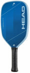 The HEAD Gravity XCEED 2026 Pickleball Paddle features a blue fibreglass surface, angular white lines, a black grip handle, and a prominent white HEAD logo on the face.