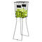 The HEAD Tennis Ball Basket With Separator, designed in a black metal finish, is filled with yellow tennis balls and stands upright on its extended legs for stability, making it ideal for coaches during practice sessions.