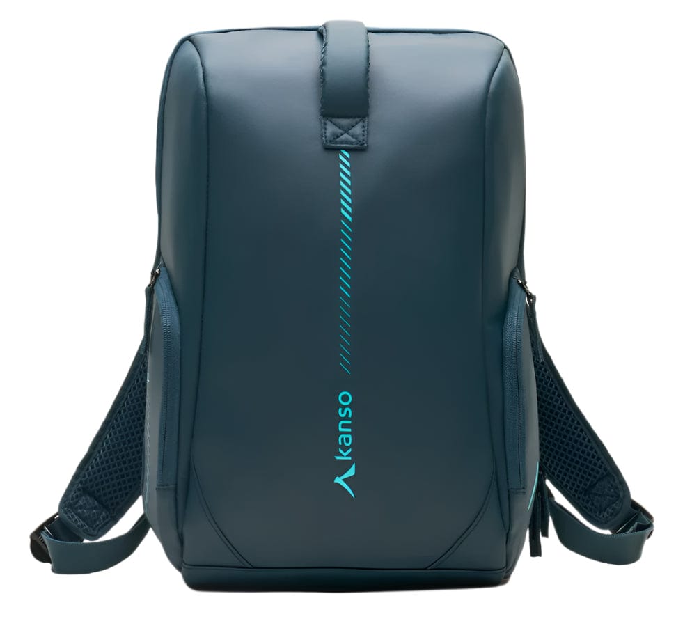 The Kanso Intuko Tennis 23L Backpack by Kanso offers a sleek, modern design with a vertical blue line and the brand name on the front. It has padded comfort straps and a separate compartment for optimal organization, ideal as your everyday companion.