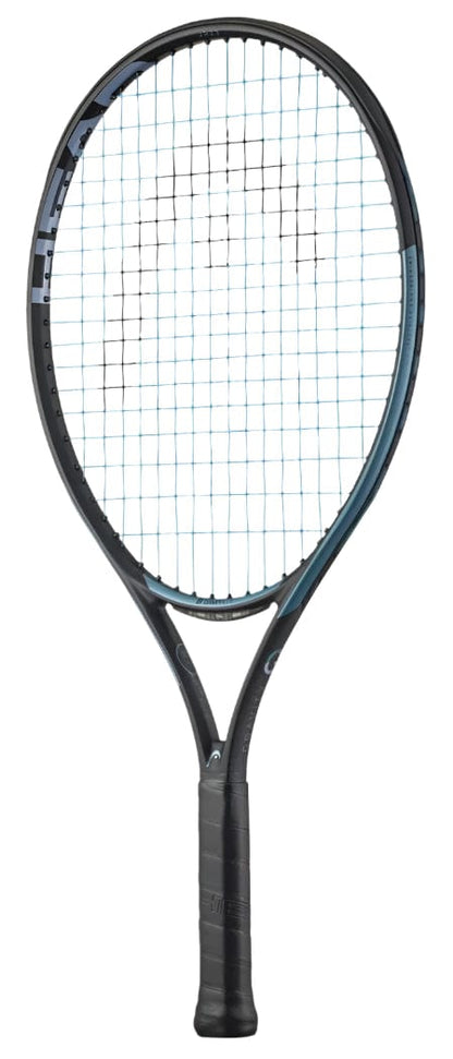 A black and blue HEAD IG Gravity Junior 23 2025 Tennis Racket with a wrapped handle and tightly strung graphite composite, shown against a white background.