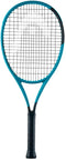 The HEAD Boom Jr 2026 Junior Tennis Racket by HEAD features a blue and black design, black grip, and tightly strung strings, displayed against a white background.