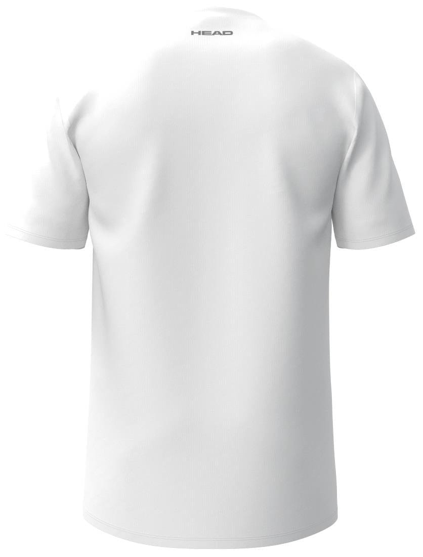 The HEAD Simple Mens Tennis T-Shirt, crafted for comfort, is depicted from behind with a small HEAD logo adorning the neckline of this plain white short-sleeve tee.