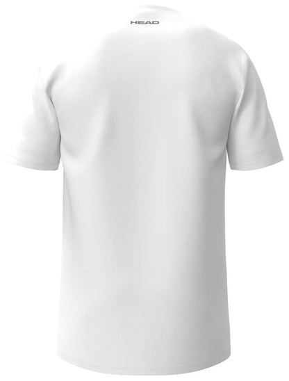 The HEAD Simple Mens Tennis T-Shirt, crafted for comfort, is depicted from behind with a small HEAD logo adorning the neckline of this plain white short-sleeve tee.