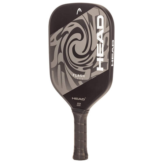 The HEAD Flash Team Pickleball Paddle features a black and gray swirled face, vertical "HEAD" branding, and a textured grip handle.
