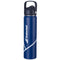 The Babolat Isothermal 750ml Water Bottle in blue features a white logo, black flip-top lid, carrying handle, and stainless steel construction for superior temperature retention.