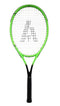 The Ashaway Fusion Power 2700 Tennis Racket in green, featuring a logo on the strings, provides an excellent combination of manoeuvrability and power. Set against a crisp white background, this beginner-friendly racket is perfect for new players stepping onto the court.