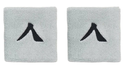 The Kanso 7cm Wristband - 2 Pack, designed for comfort with an absorbent fabric, features a minimalist black mountain on light gray bands against a white background.