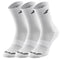 The Babolat Long 3 Pack Tennis Socks in white features three pairs, each with ribbed cuffs and a black Babolat logo design at the top. These socks are designed to provide comfort and support, featuring reinforced heels and toes for enhanced durability while ensuring breathability throughout.