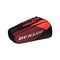 The Dunlop CX Performance 8 Tennis Racket Bag in black and red showcases multiple compartments and prominently displays the Dunlop logo. Its sleek design includes convenient zippers for storage and ergonomic shoulder straps, combining style with comfort while you're on the move.