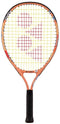 The Yonex Junior 21 Coral Orange Tennis Racket features a black handle, yellow strings, and a red Yonex logo on the head—perfect as a kids tennis racket for young players starting out.