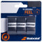 A set of three Babolat VS Original X3 overgrips in black and blue, featuring a blue and orange package with white text and a circular emblem stating "Used by Rafa." The overgrips can be seen through the transparent section of the packaging.