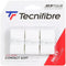 The Tecnifibre Contact Soft Tennis Overgrip package includes three white grips and emphasizes features like "wax resin," "contact soft," and a thickness of "0.6 mm" for a soft feel. As an ATP Tour Official Accessory, it efficiently absorbs sweat to ensure comfort on the court.