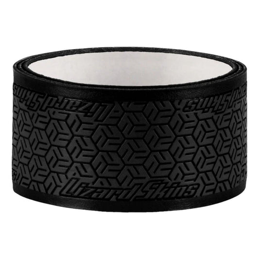 The Lizard Skin DSP Ultra Pickleball Grip 0.8mm in Jet Black features a textured geometric surface for enhanced tackiness, with the Lizard Skin brand name embossed on it.