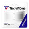 The Tecnifibre X-Tra Feel Replacement Tennis Grip - White features packaging that prominently displays the brand logo and text emphasizing "Hydrocell X-tra Feel 1.9 mm Fast Absorption," ensuring optimal stability. The grip's blue and white design highlights its promise of efficiently absorbing perspiration.