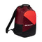Introducing the Dunlop CX Club Tennis Backpack in black and red—ideal for badminton enthusiasts. This backpack boasts a sleek, modern design with a main zippered compartment, adjustable black shoulder straps, and a small mesh side pocket.