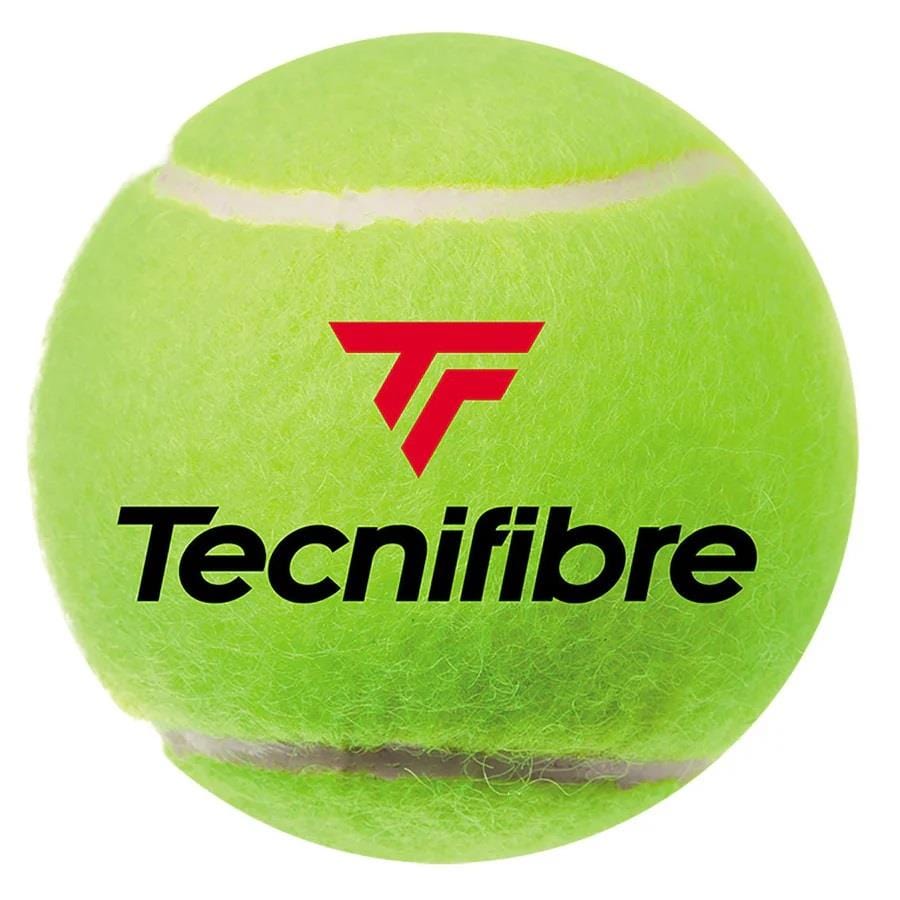 The Tecnifibre X-ONE Tennis Balls, available in a 4 Ball Tube, feature a vibrant green color with the iconic logo showcasing a red stylized "T" alongside the brand name in black text. Designed with XD-Core technology, they are widely used at ATP tournaments for their exceptional performance on any court.