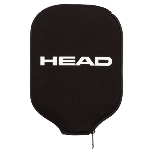 The HEAD Pickleball Paddle Coverbag - Black features a sleek, sturdy design with a bottom zipper and the white HEAD logo in the center, offering reliable protection for your paddle.