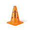The HEAD Big Training Cones, manufactured by HEAD, are orange traffic cones designed with circular holes and the word "HEAD" prominently displayed vertically in black. These cones are ideal for target exercises and feature a square base for stability, all set against a plain white background. They are perfect for marking boundaries during running exercises or drills.