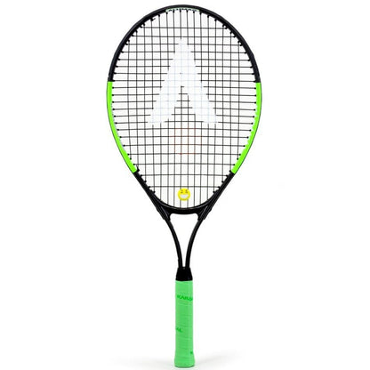 The Karakal Flash 25 Junior Tennis Racket in black and green with a green handle and white logo on the strings is shown on a plain white background—ideal as a starter racket for kids. Brand: Karakal.