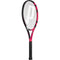 The Prince Beast Power 270g Tennis Racket by Prince features a black and pink design, black handle, white strings with a large "P" logo—ideal as a graphite tennis racket for beginners.