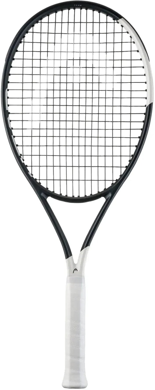 The HEAD Speed Team 2026 Tennis Racket by HEAD is shown upright with a white grip and tightly strung net, set against a plain white background—perfect for intermediate players.