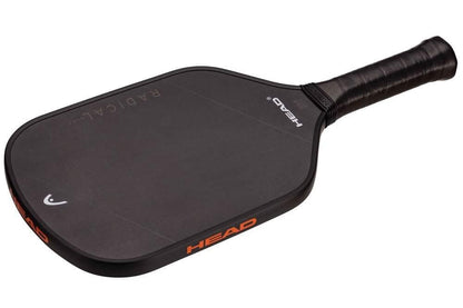 The HEAD Radical Nite Pickleball Paddle is a black paddle with a wrapped handle, subtle HEAD branding, "RADICAL" text on the face and edge, and advanced SpinFusion technology for superior spin control.