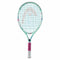 The HEAD Coco 21 Junior Tennis Racket features a mint green color with a patterned head and pink grip. Adorned with colorful details and snowflake designs, this racket draws inspiration from Coco Gauff's style and includes a Damp+ insert for enhanced comfort on the court.