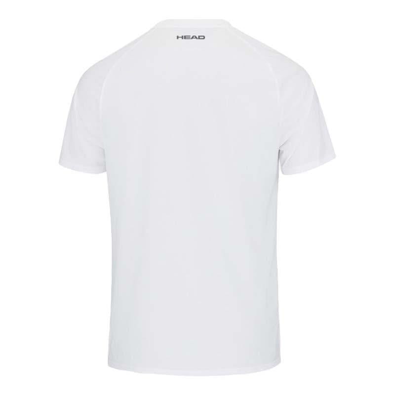 Back view of the HEAD Topspin Men's Tennis T-Shirt - WHXV, showcasing a small "HEAD" logo on the upper back. This shirt features short sleeves and a straightforward design, enhanced with Moisture Transfer Microfiber technology for added comfort.