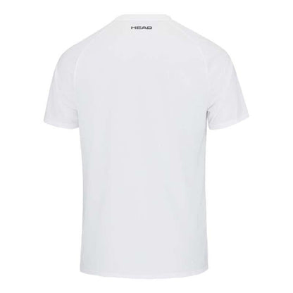 Back view of the HEAD Topspin Men's Tennis T-Shirt - WHXV, showcasing a small "HEAD" logo on the upper back. This shirt features short sleeves and a straightforward design, enhanced with Moisture Transfer Microfiber technology for added comfort.