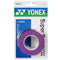 The Yonex AC102EX Super Grap Tennis Overgrip - 3 Pack in Purple offers exceptional sweat absorption, ideal for standard racquets. The packaging features a primarily white design with stylish blue and green accents.