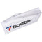 The Tecnifibre Logo Towel in white, featuring the Tecnifibre brand name in black and a blue and red stylized "T" emblem, is ideal for training and matches due to its optimal absorbency.