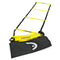 The HEAD Agility Ladder, featuring yellow rungs and black straps, is partially extended across a surface, ready to enhance footwork drills, with a convenient black carrying bag nearby.