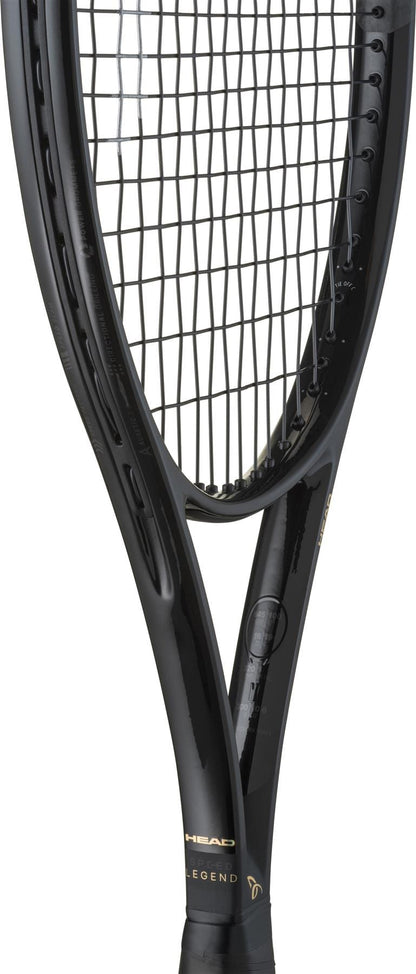 Close-up of two black HEAD Speed MP Legend 2025 tennis rackets, one slightly overlapping the other, showcasing their strings and frames. The "HEAD LEGEND" label is visible near the handle. Brand: HEAD.