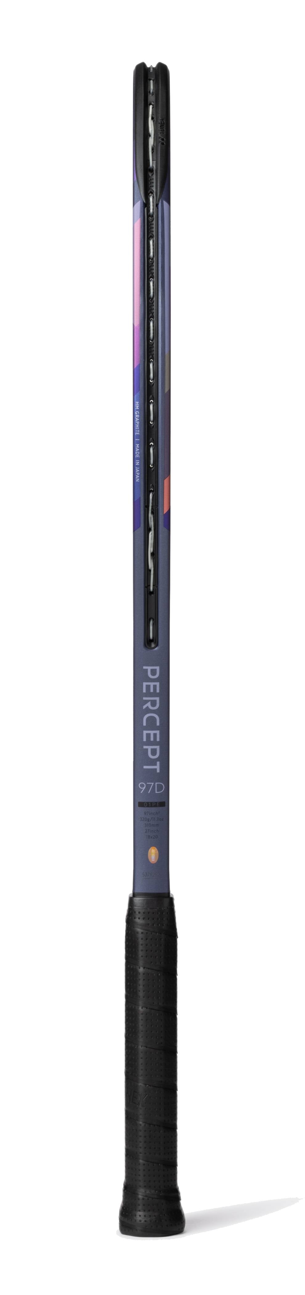 A rectangular object with a black cover, similar to the protective case for a Yonex Percept 97D Midnight Navy Tennis Racket by Yonex.
