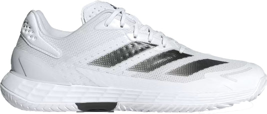 The adidas Defiant Speed 2 Men's Tennis Shoes in Cloud White/Core Black/Grey feature a mesh upper, cushioned sole, and lace-up closure. Lightweight and modern, they’re ideal for sports or casual wear.