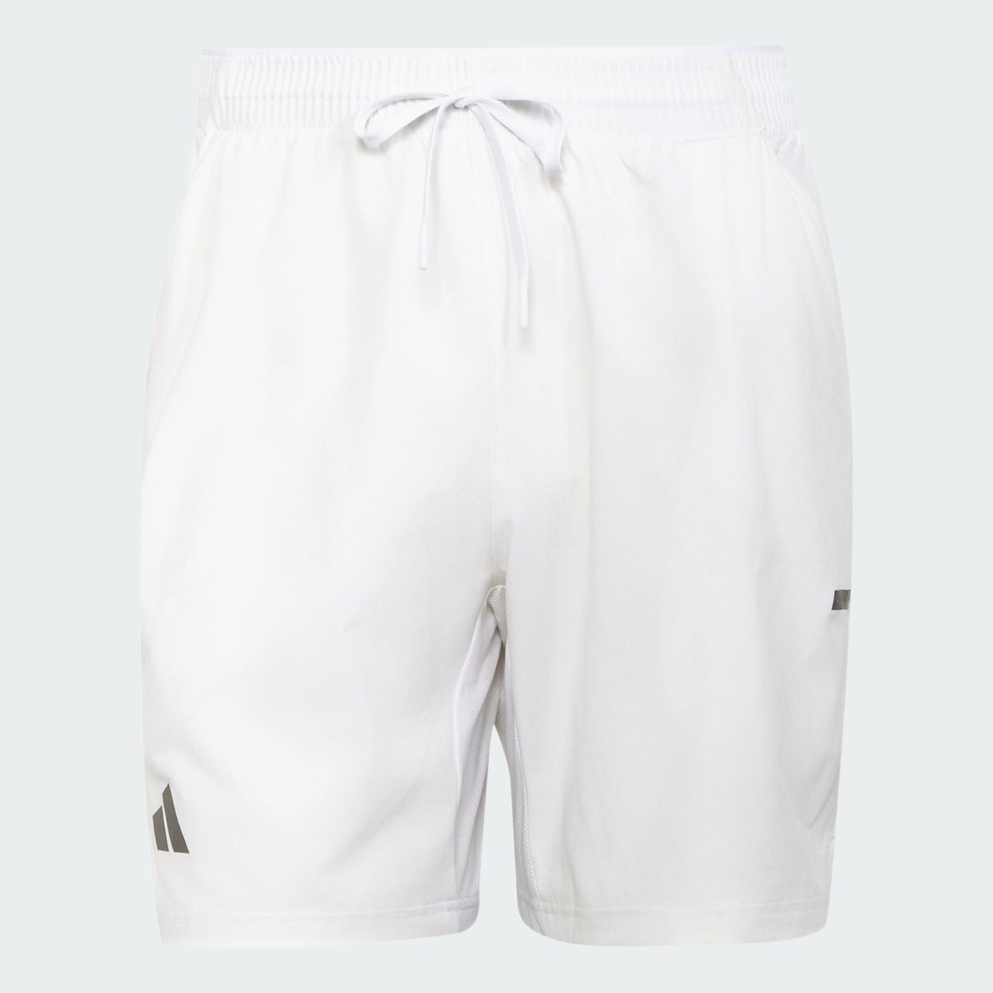 The adidas Climacool Men's Tennis Shorts in white feature an elastic waistband, drawstring, and subtle logo accents. These moisture-wicking shorts offer plain style with no extra details for cool comfort on the court.