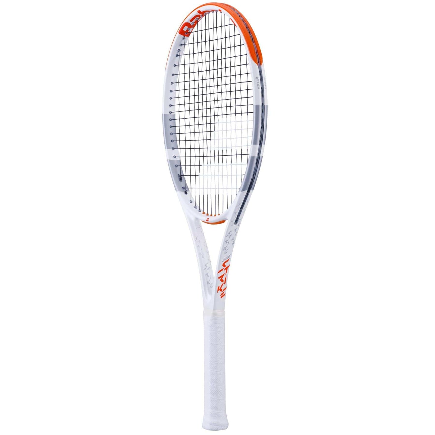 The Babolat Evo Strike Gen 2 Tennis Racket stands out with its stylish white design complemented by red and grey accents. This racket offers an excellent combination of power and control, featuring a precisely strung grid of strings and a comfortable white handle, making it the perfect choice for players who prioritize precision on the court.