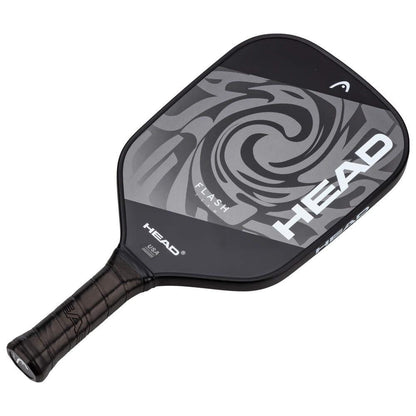 The HEAD Flash Team Pickleball Paddle features a modern black and gray swirled design with bold HEAD lettering and a wrapped handle for secure grip, making it an ideal beginner paddle.