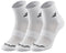 Displayed in a row are the Babolat Quarter 3 Pack Tennis Socks - White, each featuring black logos and ribbed cuffs. These socks provide comfort and support, with ventilated zones and mesh-like sections for optimal breathability.