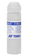 The Yonex Stencil Ink - White bottle, designed for tennis racket strings, comes with a blue label that includes instructions to shake well and store in a cool, dry place. Made in the USA by Yonex, it features a convenient sponge applicator for easy use.