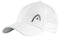 The HEAD Pro Player Tennis Cap - White by HEAD boasts a lightweight polyester design with a curved brim and superior sweat absorption, highlighted by an embroidered logo on the front resembling a stylized letter "H" or an arch with a dot.