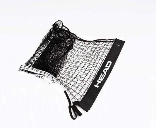 The HEAD 10 and Under Replacement Tennis Net - 6.1m, featuring a black and white zigzag pattern and edges, is seen partially folded on a white surface. This durable net, ideal for young players, ensures quality for 10 and Under Tennis games.